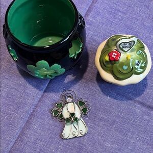 Black and Green Shamrock Trinket Box with Angel
